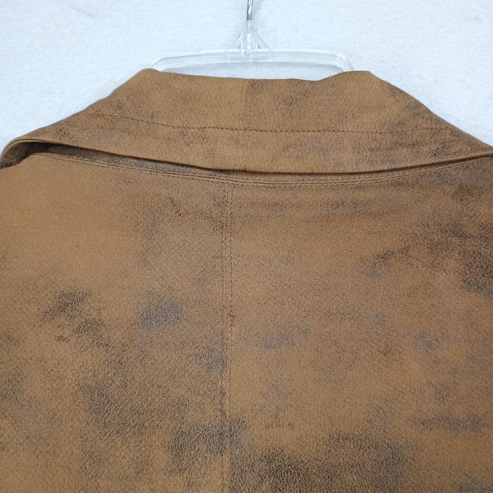 Georgie Sz Med. Brown Distressed Faux Leather Moto Jacket Collar Bikercore - Picture 10 of 10